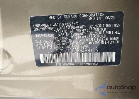 2023 Subaru Forester Premium z USA, uszkodzony, nr VIN JF2SKADC9PH499715